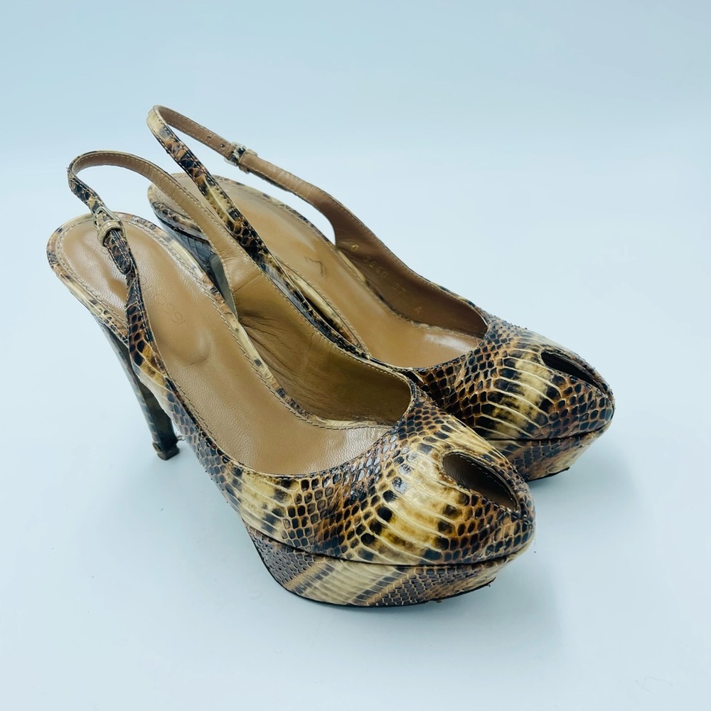Multicolored Sergio Rossi snake skin Key Hole Open Toe Platform heels